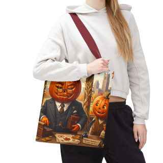 Pumpkin Head Businessmen Tote Bag | Halloween Pumpkin City Illustration 80