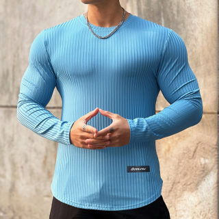 Men's Striped Long Sleeve Sports T-Shirt | Basketball & Running 5