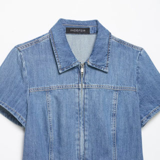 Western-Style Zip-Up Denim Shirt for Women 2