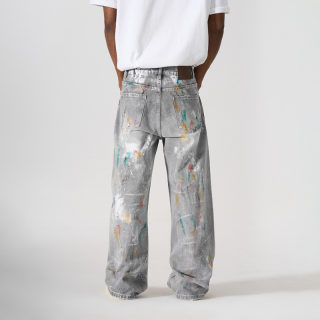 Loose Straight-Leg Washed Denim Pants | Men's Graffiti Ripped 3