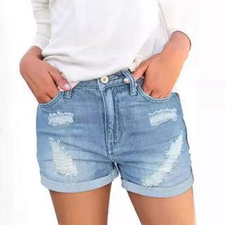 Distressed Cuffed Denim Shorts for Women | Business Casual Cotton 4