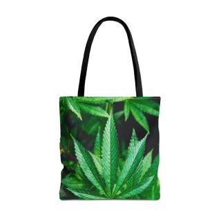 Green Cannabis Leaf Tote Bag | All-Over Print Hemp Plant Design 3