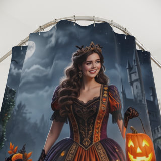 Victorian Pumpkin Witch Shower Curtain | Halloween Haunted Castle 3