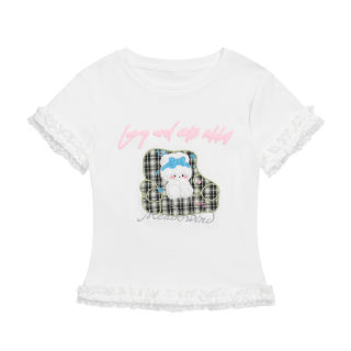 Checkered Patchwork Slim Fit Cropped T-Shirt