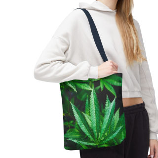 Green Cannabis Leaf Tote Bag | All-Over Print Hemp Plant Design 102