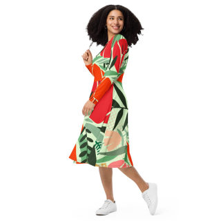 All-Over Print Long Sleeve Midi Dress 4