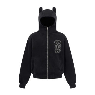 Vintage Distressed Cross Letter Print Zip-Up Hoodie | Unisex Streetwear