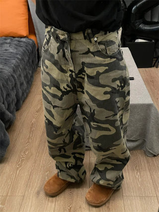 Camouflage Casual Wide Leg Washed Workwear Jeans | Men's 6