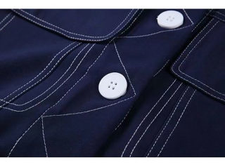 Women's White Line Big Pocket Denim Blouse | Lapel Long Sleeve Loose Shirt 3