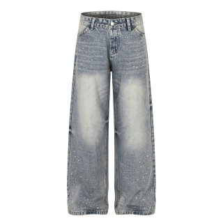 Rhinestone Embellished Wide Leg Jeans | Unisex Streetwear