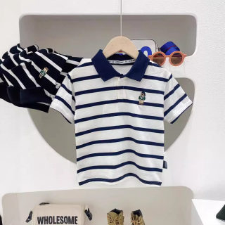 Girls' turn-down collar T-shirt — striped kids' top 2