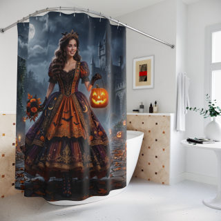Victorian Pumpkin Witch Shower Curtain | Halloween Haunted Castle