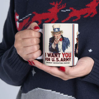 Uncle Sam I Want You Poster Mug | Ceramic Coffee Cup, Patriotic USA Design
