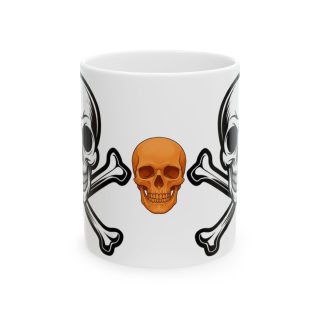 Orange Skull with Crossbones Mug | Pirate Skull Coffee Cup 3