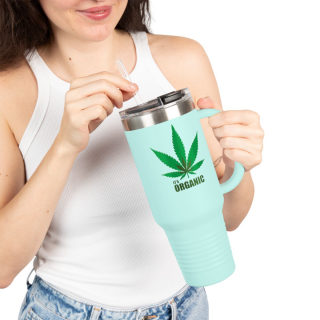 Organic cannabis leaf travel mug, 40oz insulated tumbler 38