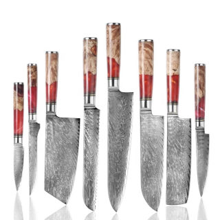 XUANFENG VG10 Steel Kitchen Knife Set | Chef & Bread Knife, Wood Handle