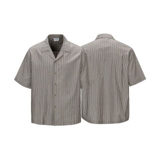 Striped Cuban Collar Loose Short Sleeve Shirt 5