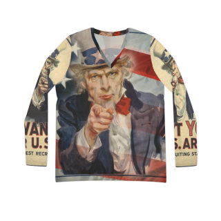 Uncle Sam Pointing Vintage Recruit Poster Long Sleeve V-neck Shirt 2
