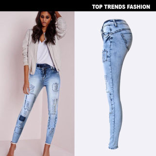 Slim Pencil Pants | Stretch Ripped Multi-Hole Denim 2