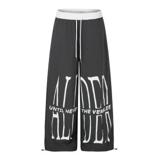 Wide-Leg Pants with Contrast Waistband and Letter Print