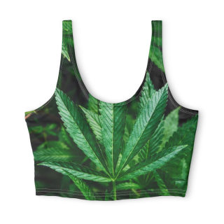 Green Cannabis Leaf Sports Bra | All-Over Print Activewear