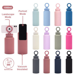 Insulated Stainless Steel Water Bottle with Magnetic Phone Holder, 1L 4