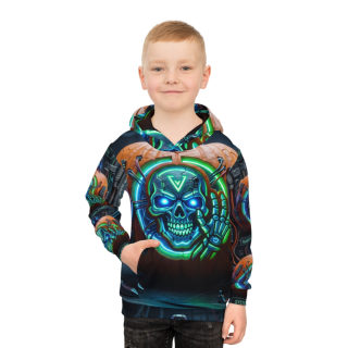 Neon Cyberpunk Pumpkin Skull Kids Hoodie 7