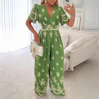 Flutter Sleeve V-Neck Wide Leg Jumpsuit | Ankle-Length