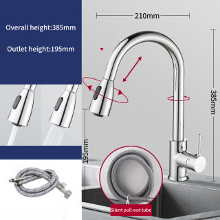 Stainless Steel Pull-Out Kitchen Faucet | Dual Outlet Hot & Cold 4