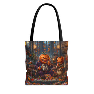Jack-o'-Lantern Candy Haul Tote Bag | Halloween Pumpkin Scene 16