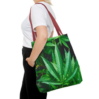 Green Cannabis Leaf Tote Bag | All-Over Print Hemp Plant Design 51