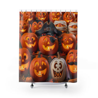 Pumpkin Patch Jack-o'-Lanterns Shower Curtain | Halloween Pumpkin Pattern 2