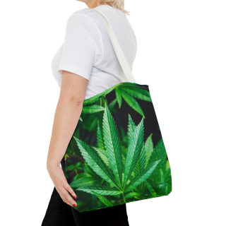 Green Cannabis Leaf Tote Bag | All-Over Print Hemp Plant Design 53