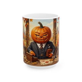 Pumpkin Head Banker Mug | Halloween Fall Autumn Ceramic Coffee Cup 2