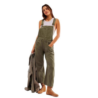 Street-Style Washed Vintage Loose Straight-Leg Denim Overalls 5