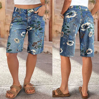 High-Waist Wide-Leg Five-Quarter Length Pants with Floral Print