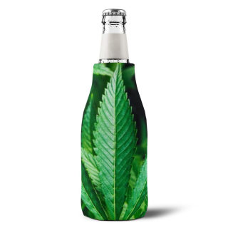Marijuana leaf zip-up bottle cooler sleeve | botanical drink holder 3