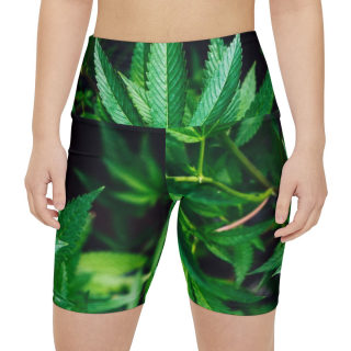 Green Cannabis Leaf Pattern Women's Workout Shorts | All-Over Print 3