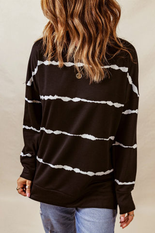 Black Striped Abstract Long Sleeve Sweatshirt 4