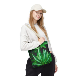 Green Cannabis Leaf Tote Bag | All-Over Print Hemp Plant Design 70