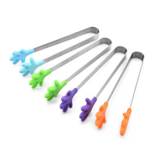 Kitchen Silicone Food Clips | Stainless Steel Mini Ice & Food Tongs