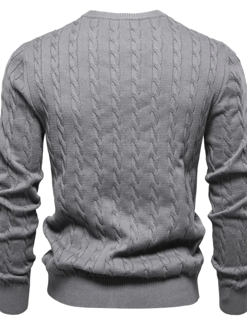Men's Cable-Knit Round Neck Sweater | Long Sleeve Pullover 2