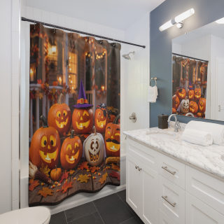 Jack-o'-Lantern Pumpkin Porch Halloween Shower Curtain | Spooky Fall Decor
