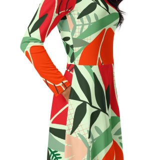 All-Over Print Long Sleeve Midi Dress 6