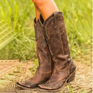 Retro Rivet Long Boots | Women's Chunky Heel Boots 5