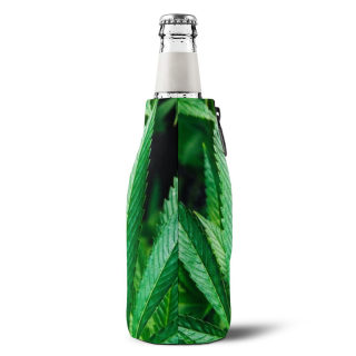 Marijuana leaf zip-up bottle cooler sleeve | botanical drink holder 6