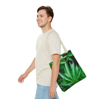 Green Cannabis Leaf Tote Bag | All-Over Print Hemp Plant Design 41