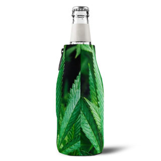 Marijuana leaf zip-up bottle cooler sleeve | botanical drink holder 5