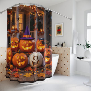 Jack-o'-Lantern Pumpkin Porch Halloween Shower Curtain | Spooky Fall Decor 4