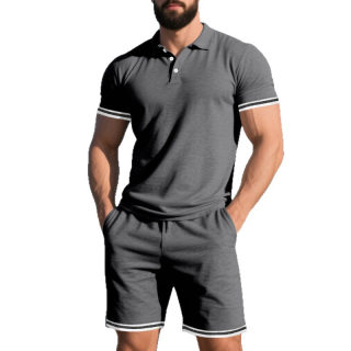 Men's Sport Two-Piece Set | Short Sleeve Top & Shorts, Lapel Buckle 5